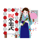 赤いリボンの女の子 卒業式 袴バージョン（個別スタンプ：1）