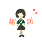 緑色の制服を着た幸せな女の子（個別スタンプ：11）