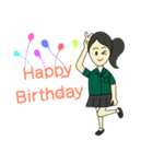 緑色の制服を着た幸せな女の子（個別スタンプ：15）