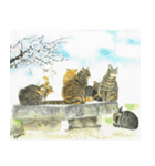 水彩画 猫のいる風景スタンプ（個別スタンプ：1）