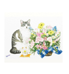 水彩画 猫のいる風景スタンプ（個別スタンプ：4）
