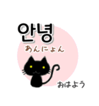 毎日使える韓国語スタンプ かわいい黒猫（個別スタンプ：1）